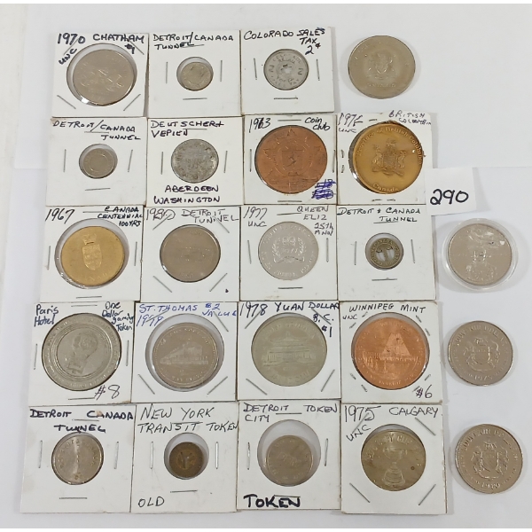 LOT OF 21 - MISC TOKENS - INCL NEW YORK TRANSIT & PARIS HOTEL ETC