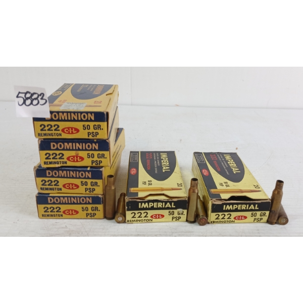 AMMO / BRASS: 109X DOMINION & IMPERIAL .222REM - 50GR - PSP - 11X BRASS ONCE FIRED