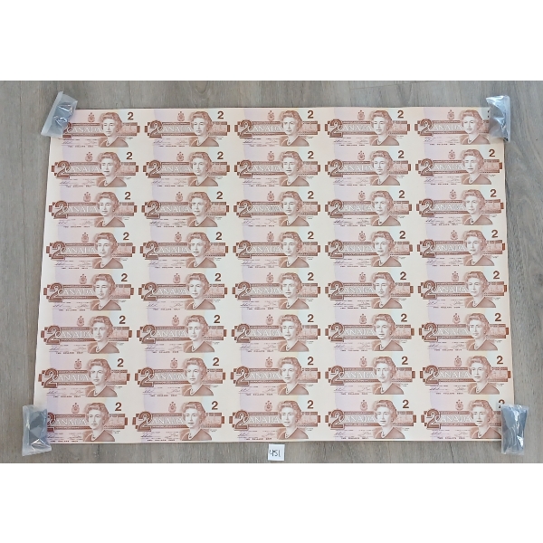 UNCUT SHEET OF 1986 CDN $2 BANKNOTES