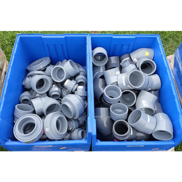 LOT OF 2 BINS - W/ CONTENTS - PIPE FITTINGS 
