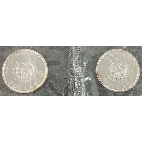  LOT OF 2 - 1964 CDN SILVER DOLLARS - CHARLOTTETOWN