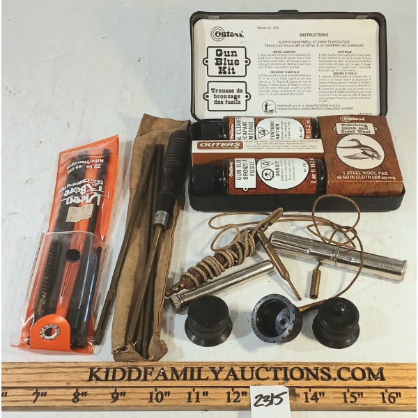 JOB LOT - BLUING KIT, CLEANING RODS, OILERS, SHOTGUN CAPS, ETC