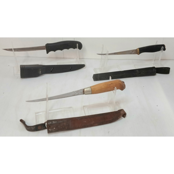 LOT OF 3 - FILLET KNIVES W/ SHEATHS