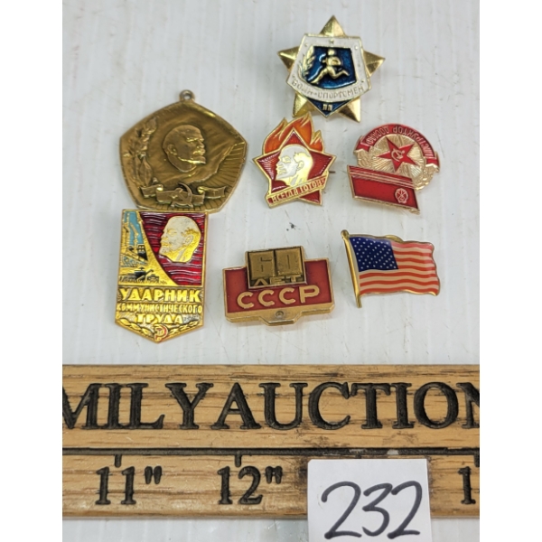 LOT OF 7 - MISC PINS - INCL USA & SOVIET RUSSIA