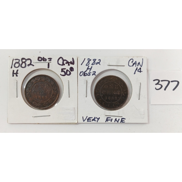 LOT OF 2 - 1882 CDN LARGE CENTS