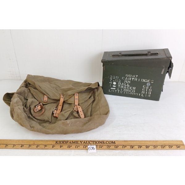 LOT OF 2 - MILITARY CANVAS BAG & 7.62MM AMMO CRATE