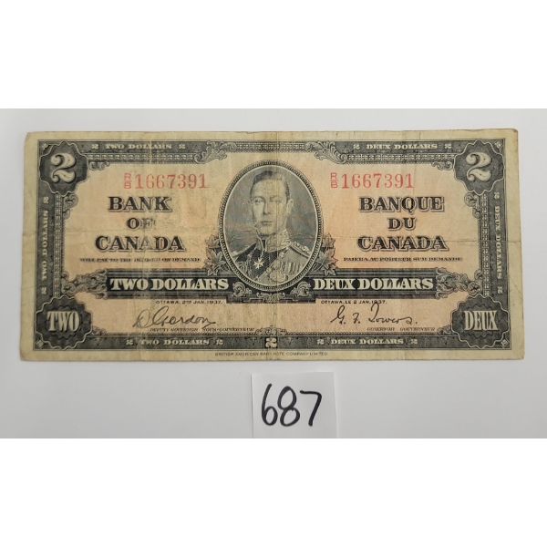1937 BANK OF CANADA $2 BANKNOTE