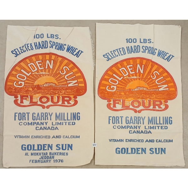 LOT OF 2 - GOLDEN SUN FLOUR 100LBS CLOTH BAGS