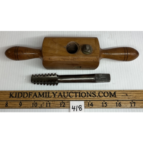 ENGLISH VICTORIAN STEEL / BOXWOOD SCREW BOX & TAP