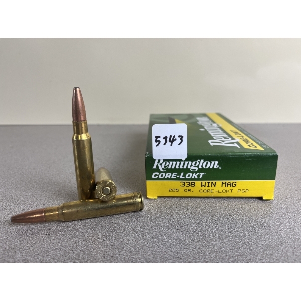 AMMO: 20X REMINGTON .338 WIN MAG 225 GR. CORE-LOKT PSP