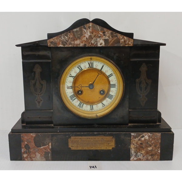 1900 FRENCH BLACK MARBLE MANTEL CLOCK