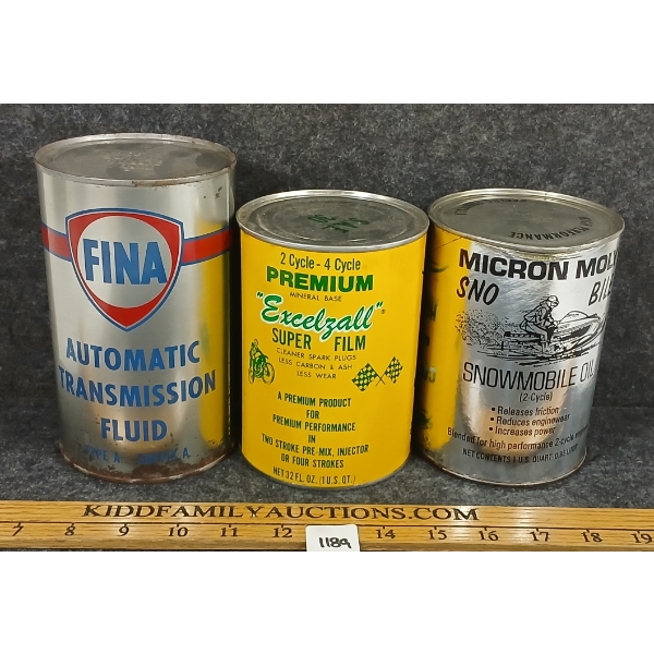 LOT OF 3 - BLENDZALL EXCELZALL, MICRON MOLY SNOWMOBILE OIL & FINA TRANSMISSION QT CANS