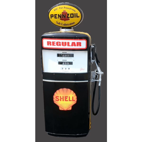 GILBARCO FUEL PUMP - REFINISHED AS SHELL & PENNZOIL W/ GLOBE