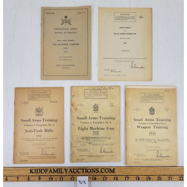 LOT OF 5 - WWII & POST CDN SMALL ARMS TRAINING PAMPHLETS - INCL ANTI-TANK RIFLE, ETC