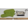 639  LOT OF 4  POTTERY BARN OVEN MIT and POT HOLDER, ORNATE HAND TOWEL RACK and BRASS TOILET PAPER HOLDER