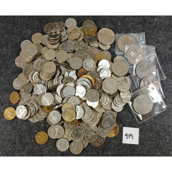 JOB LOT - CDN & WORLD COINS - INCL DOLLARS, 5. 25 CENTS, ETC