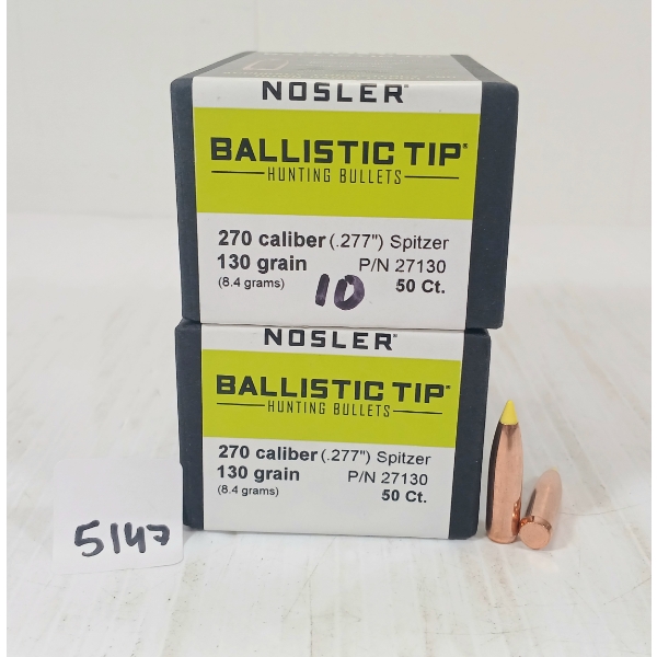BULLETS: 60X NOSLER BALLISTIC TIP .270 - 130GR - SPITZER 