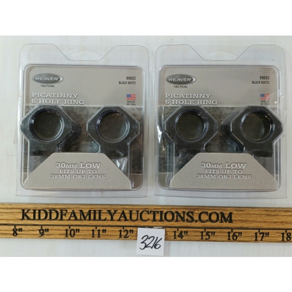 LOT OF 2 - WEAVER PICATINNY 6 HOLE SCOPE RINGS