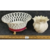 LOT OF 2 - VISTA ALEGRE RETICULATED PORCELAIN BASKET & BELLEEK CASTLE NEPTUNE SHELL VASE