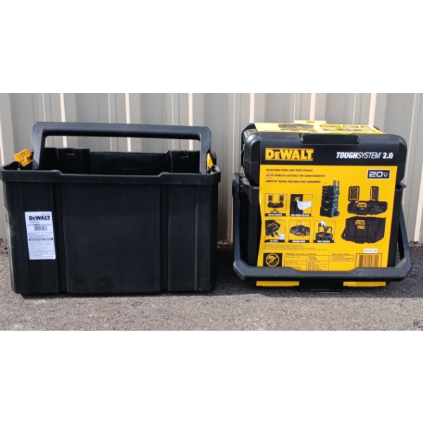 LOT OF 2 - DEWALT ADJ WORK LIGHT W/ STORAGE & TOTE