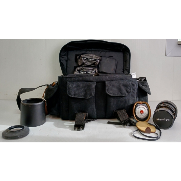 JOB LOT - MAMIYA 645 CAMERA & PHOTOGRAPHY ACCESSORIES - INCL FILTERS, LENSES, FILM STORAGE, ETC