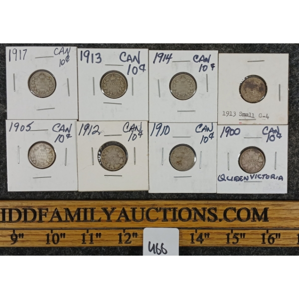 LOT OF 8 - 1900-1917 CDN 10 CENT COINS