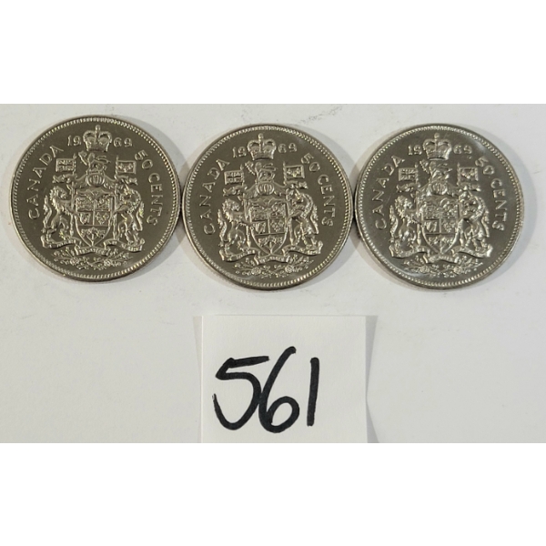 LOT OF 3 - 1969 CDN 50 CENT COINS