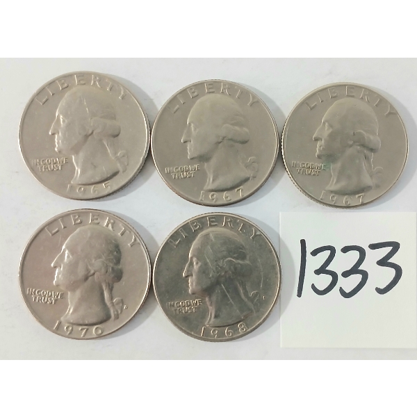 LOT OF 5 - U.S. 25 CENT COINS - 1965 TO 1970