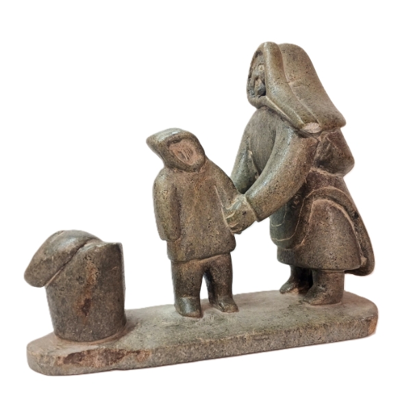 MOTHER PULLING CHILD AWAY - SIGNED - STONE