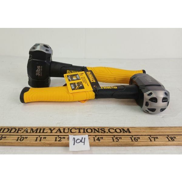 LOT OF 2 - DEWALT 3 LB FIBERGLASS DRILLING HAMMERS - AS NEW
