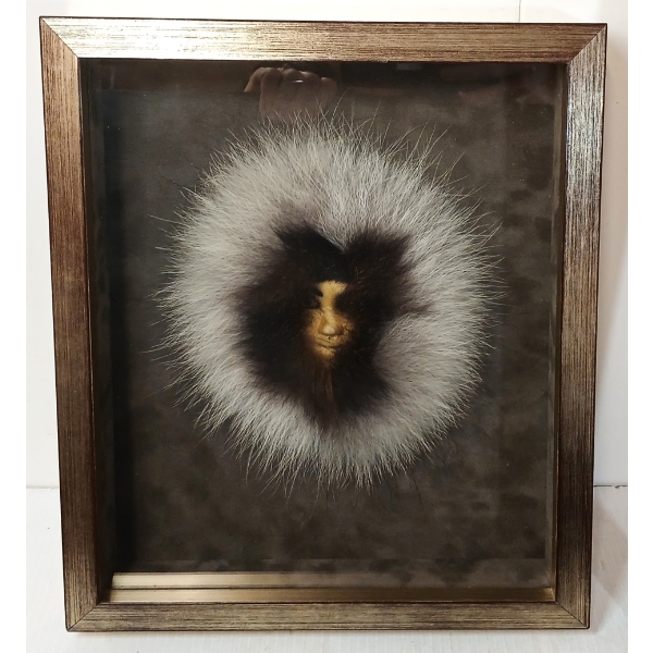 FUR HOODED FACE BY UNGARUK - FRAMED MIXED MEDIA