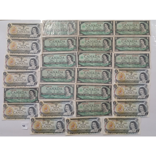 LOT OF 27 - 1967 & 1973 CDN $1 BANKNOTES - INCL SEQUENTIAL