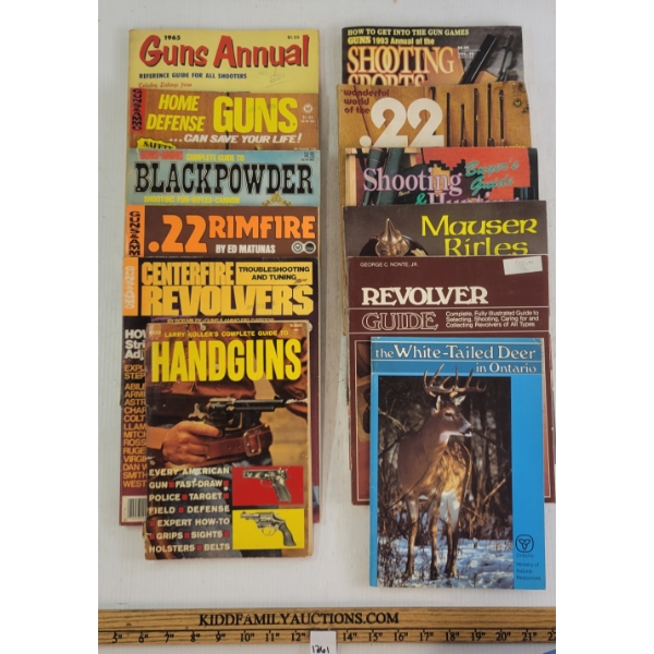 LOT OF 12 - FIREARM & HUNTING PUBLICATIONS - INCL "1965 GUNS ANNUAL", "SHOOTING SPORTS", ETC