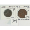 LOT OF 2 - 1850 BANK OF UPPER CANADA LARGE 1/2 & 1 PENNIES