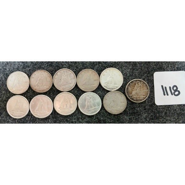 LOT OF 13 - 1957-1964 CDN SILVER 10 CENT COINS