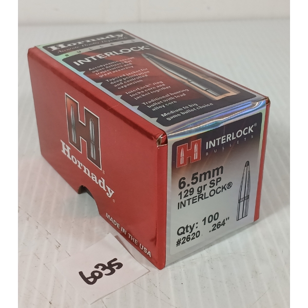 BULLETS: 100X HORNADY INTERLOCK 6.5MM - 129GR - SP - SEALED