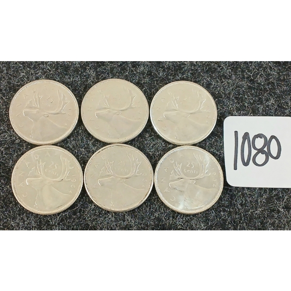 LOT OF 6 - 1964 CDN 25 CENT COINS