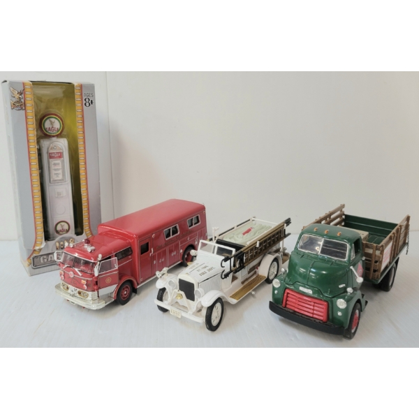 LOT OF 4 - LIBERTY CLASSICS & SIGNATURE FIRETRUCKS, RAILWAY EXPRESS & EAGLE GAS PUMP DIECAST MODELS