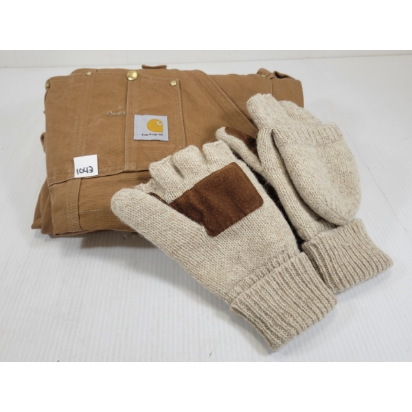 LOT OF 2 - CARTHART OVERALLS & FLIP-TOP MITTS