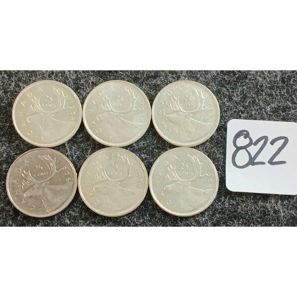 LOT OF 6 - 1968 CDN 25 CENT COINS