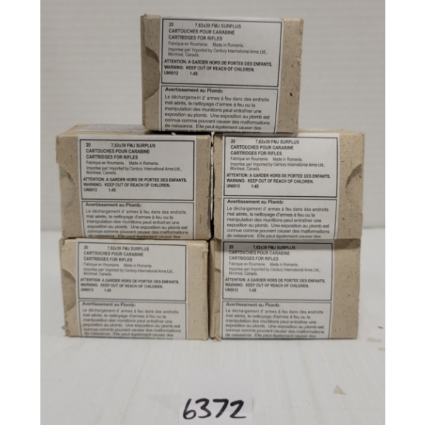 AMMO: 100X 7.62 X 39 FMJ SURPLUS - SEALED