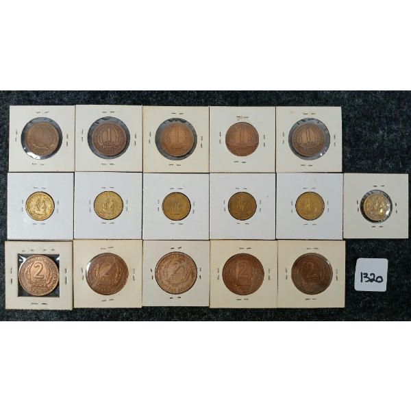 LOT OF 16 - 1955-1965 BRITISH CARIBBEAN TERRITORY 1, 2 & 5 CENT COINS 