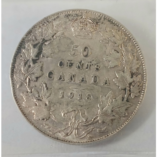 1918 CDN SILVER 50 CENT COIN - ICCS GRADED