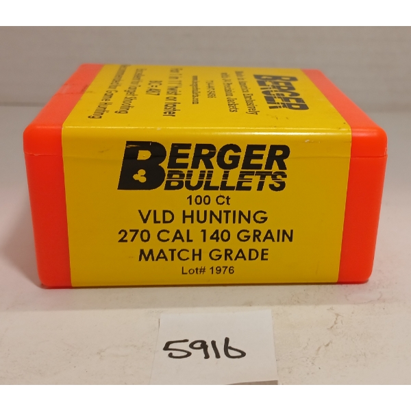 BULLETS: 100X BERGER .270 - 140GR - MATCH GRADE - FACTORY SEALED 