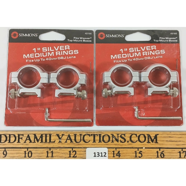 LOT OF 2 - SIMMONS 1IN MEDIUM SCOPE RINGS - SILVER