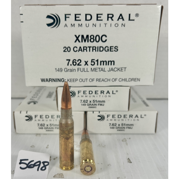 AMMO: 80X FEDERAL 7.62X51 MM NATO - 149 GR FMJ