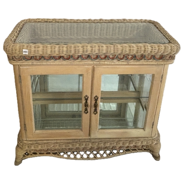 WICKER GLASS TOP DISPLAY CABINET 