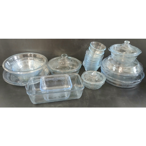 LOT OF 22 - FIRE KING SAPPHIRE PHILBE BLUE DISHWARE - CASSEROLE DISH, PLATES, CUSTARD CUPS, ETC