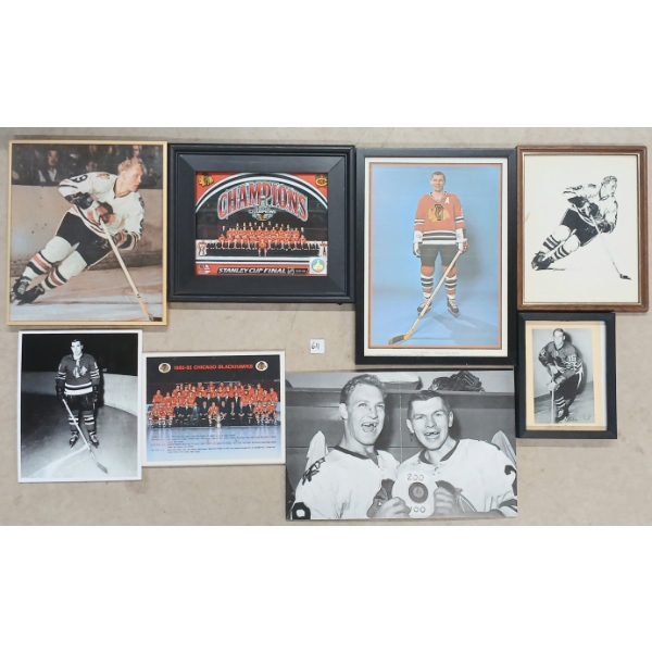 LOT OF 8 - CHIACAGO BLACK HAWKS HOCKEY PLAQUES, FOAM CORE SIGNS, PHOTOS, ETC