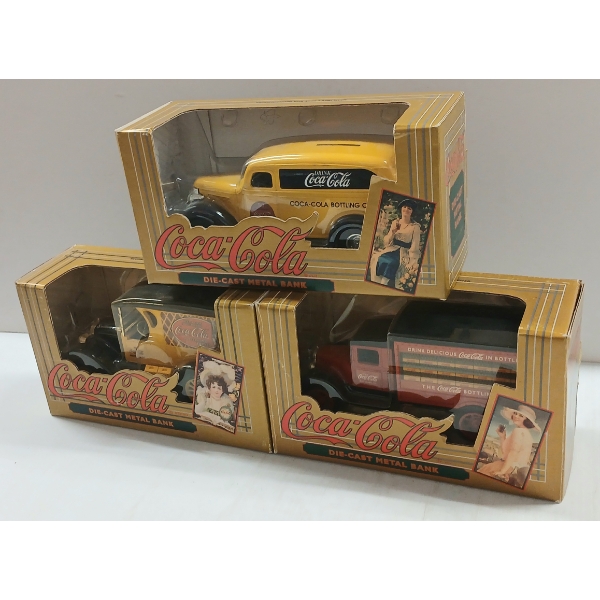 LOT OF 3 - COCA-COLA VINTAGE DELIVERY VAN DIECAST COIN BANKS